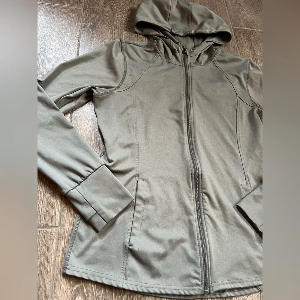 RBX Olive Green Zip Up Athletic Jacket Small Lightweight Athleisure Hoodie - Picture 3 of 6